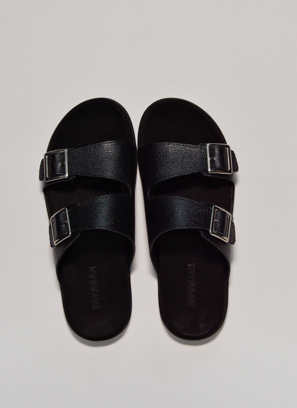 Double Strap Leather Sandal - Black