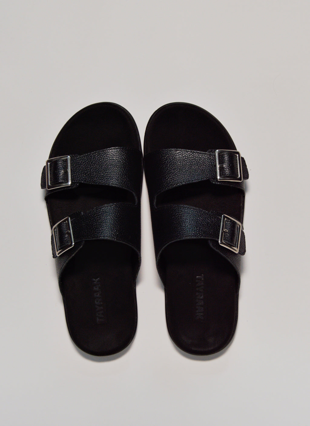 Double Strap Leather Sandal - Black