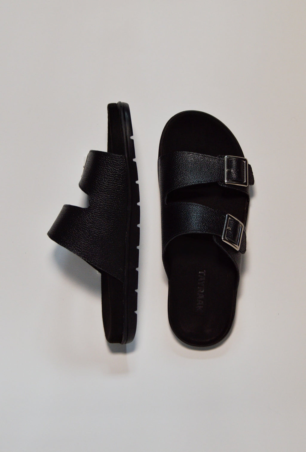 Double Strap Leather Sandal - Black