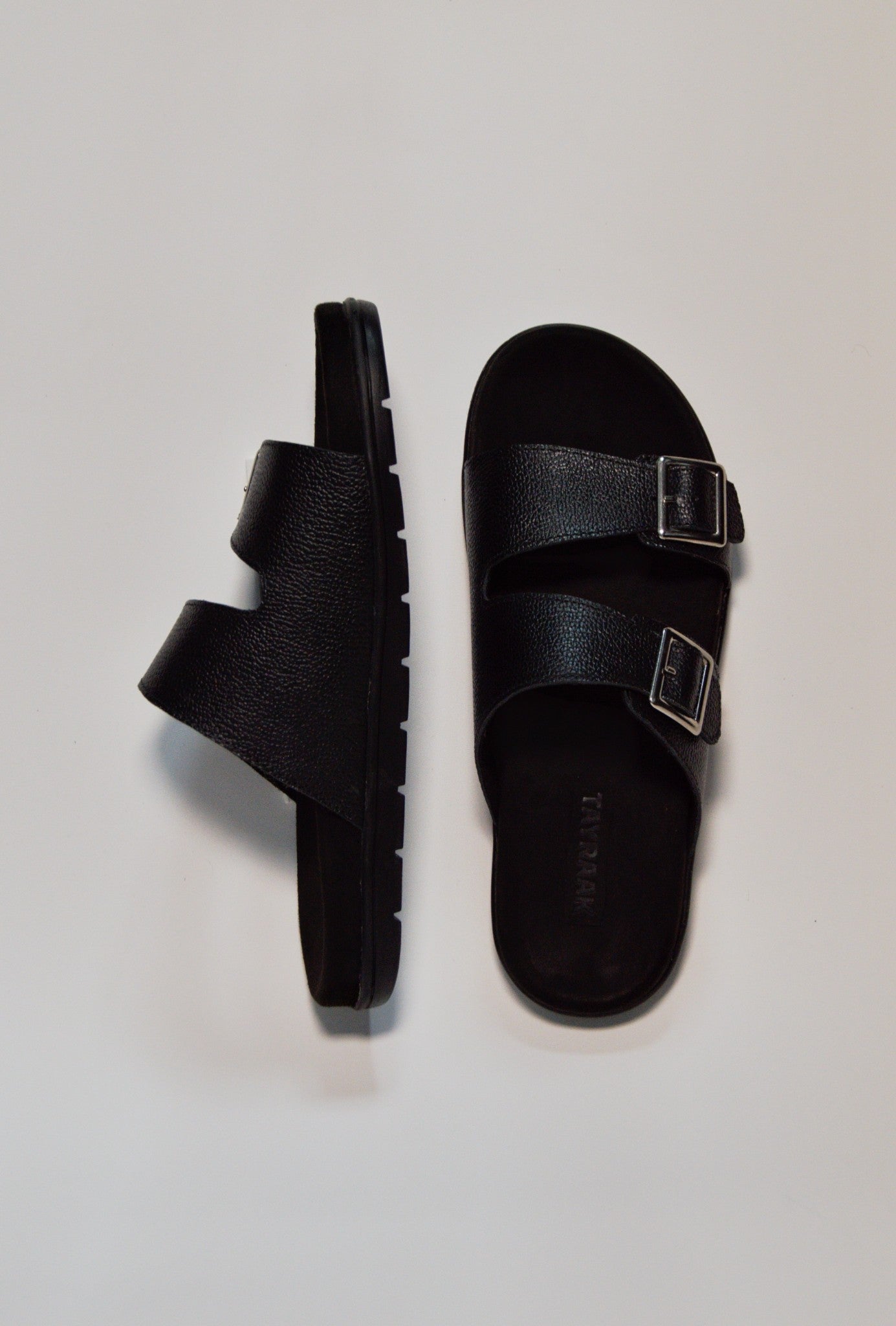 Double Strap Leather Sandal - Black