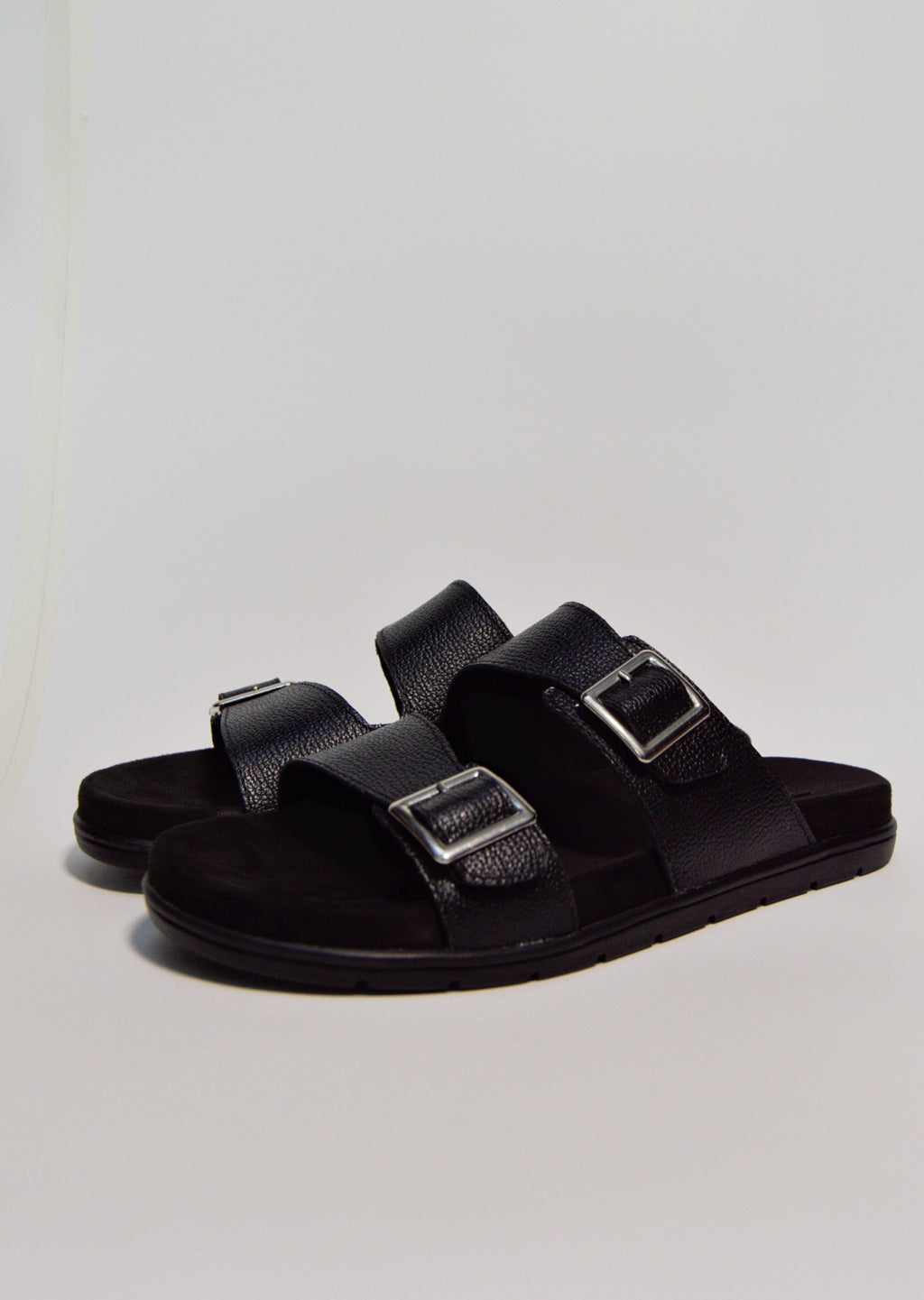 Double Strap Leather Sandal - Black