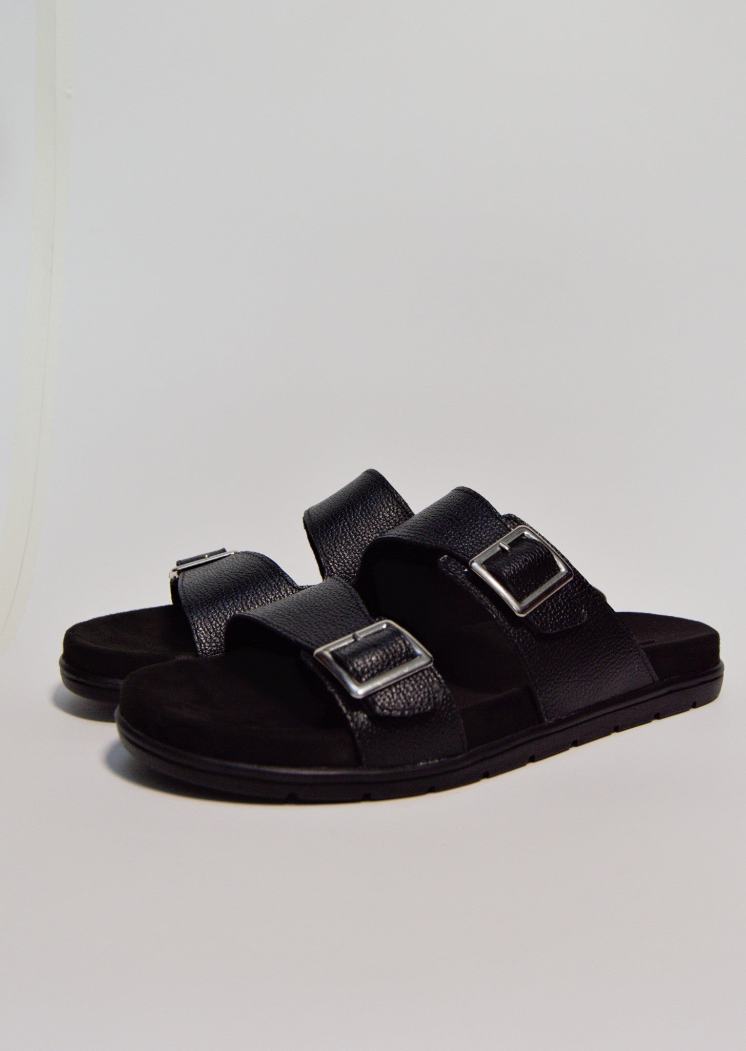 Double Strap Leather Sandal - Black