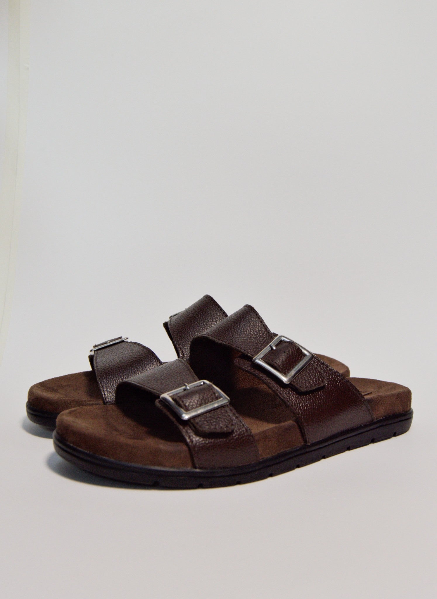 Double Strap Leather Sandal - Brown